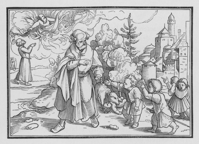 Karhut tuhoavat Elisaa pilkanneet lapset, 2 Kings II, 23 tekijältä Hans after Holbein the Younger