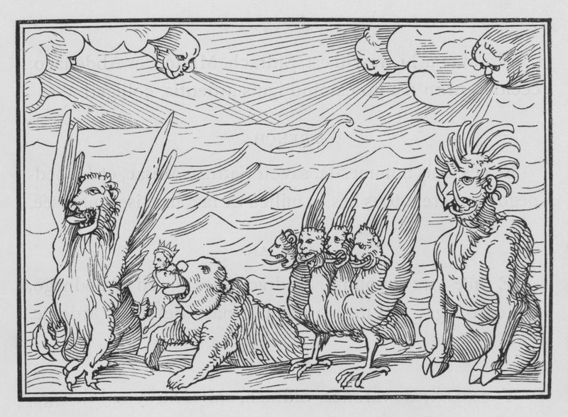 Daniels Vision of the Four Beasts, Daniel VII, 3 tekijältä Hans after Holbein the Younger
