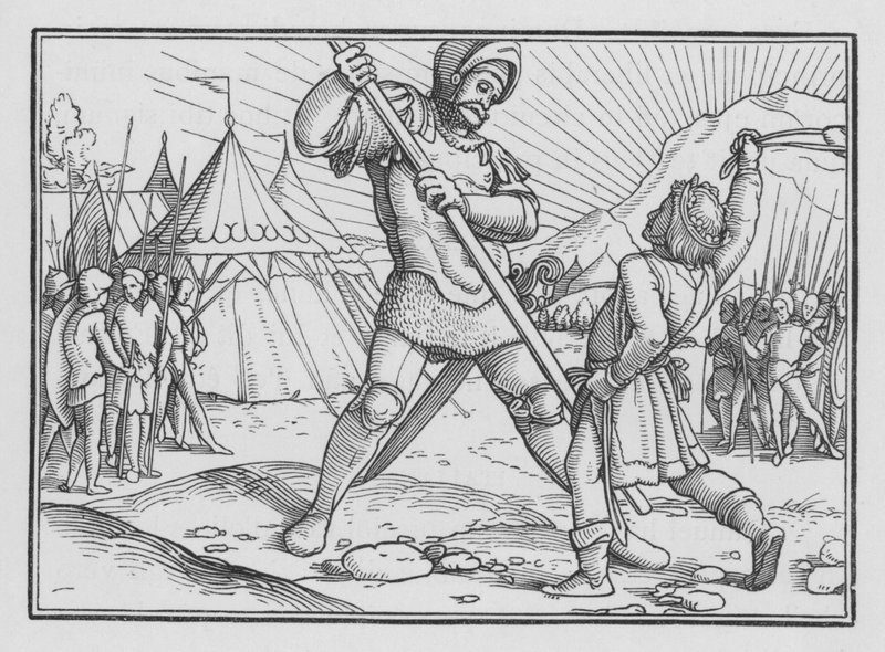 David Killeth Goljat, 1 Samuel XVII, 49 tekijältä Hans after Holbein the Younger