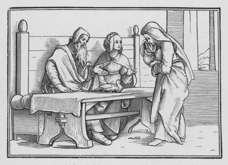 Hanna surussa rukoilee lapsen puolesta, 1 Samuel I, 10 tekijältä Hans after Holbein the Younger