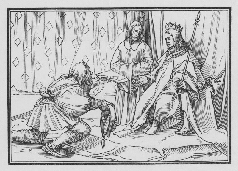 Hiram Sendeth onnittelee Salomonia, 1 Kings V, 1 tekijältä Hans after Holbein the Younger