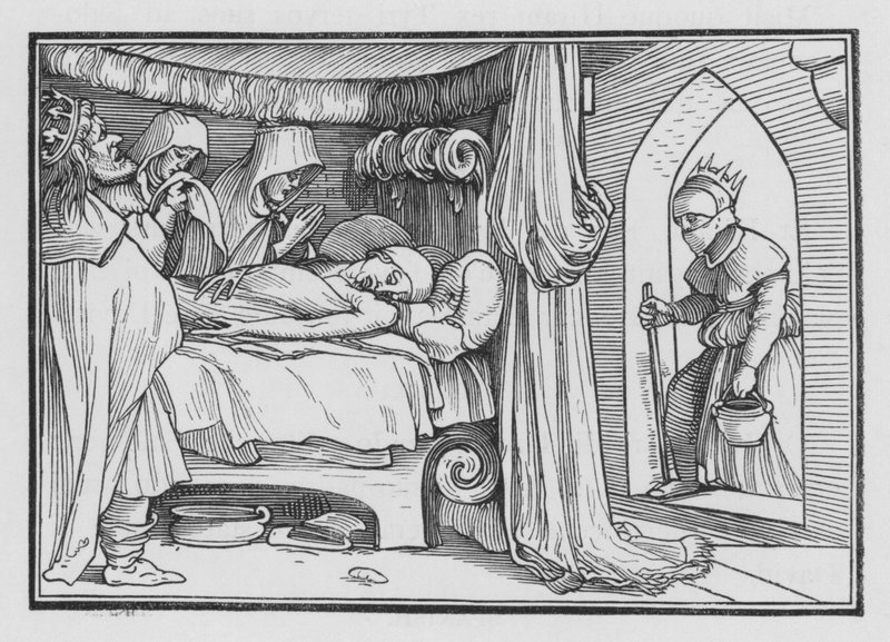 Jerobeam lähettää vaimonsa valepuvussa tiedustelemaan profeetta Ahialta, 1 Kuninkaat XIV, 12 tekijältä Hans after Holbein the Younger