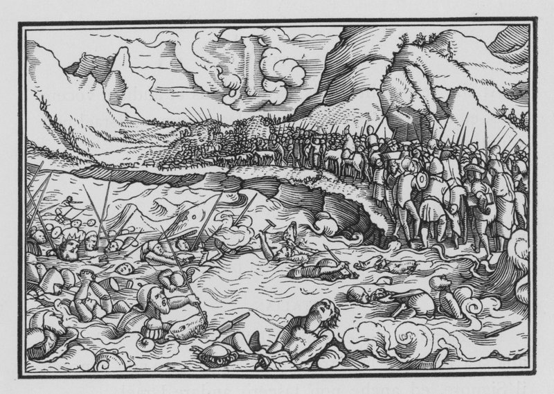 Farao ajaa israelilaisia takaa, Exodus XIV, 28 tekijältä Hans after Holbein the Younger