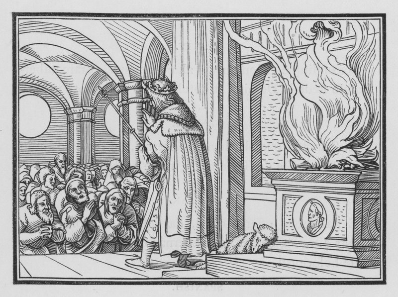 Salomo siunaa kansaa ja ylistää Jumalaa, 2 Chronicles VI, 12 tekijältä Hans after Holbein the Younger