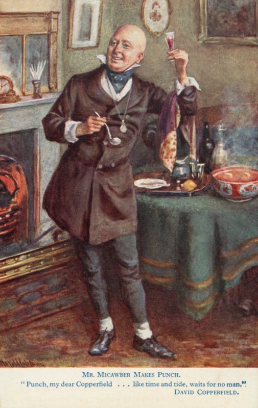 Herra Micawber tekee lyöntiä, kohtaus Charles Dickensin romaanista David Copperfield tekijältä Harold Copping