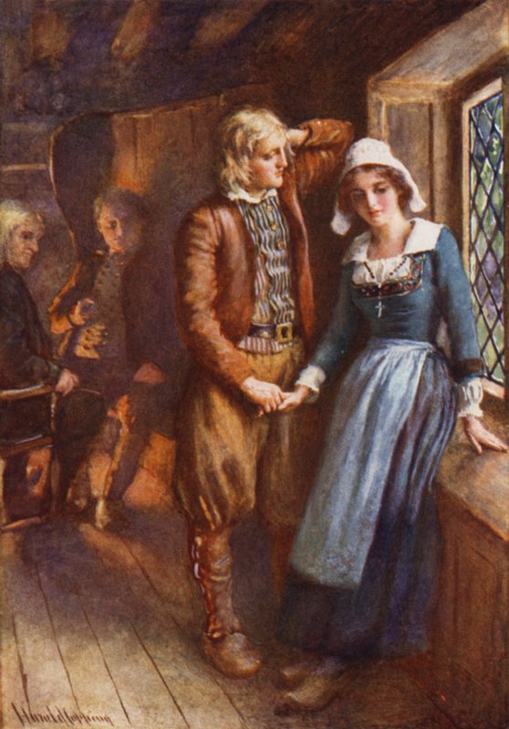 Gabriel ja Evangeline (väri litho) tekijältä Harold Copping
