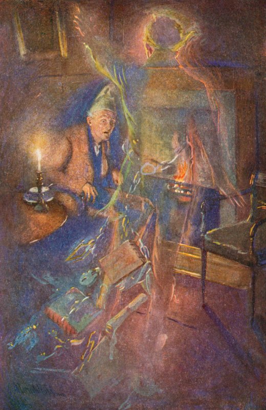 Kuvitus Charles Dickensin joululaululle tekijältä Harold Copping