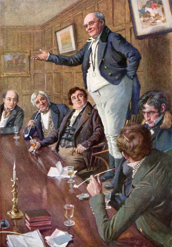 herra Pickwick puhuu klubille (väri litho) tekijältä Harold Copping