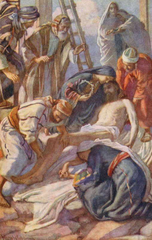 Uusi testamentti: Ristin äärellä (värilitografia) tekijältä Harold Copping