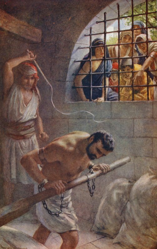 Vanha testamentti: Samson (värilitografia) tekijältä Harold Copping