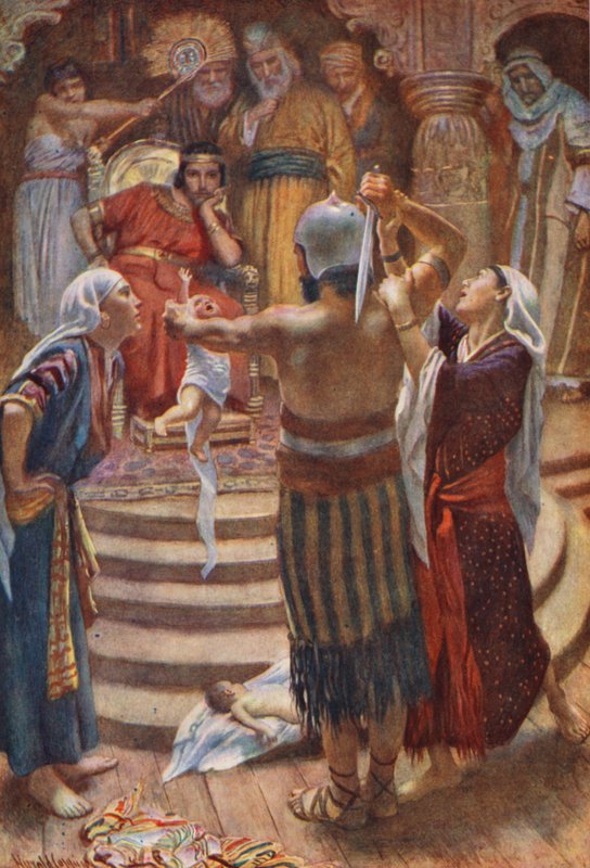 Vanha testamentti: Salomo, viisas kuningas (värilitografia). tekijältä Harold Copping