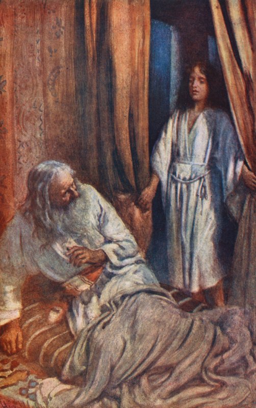 Vanha testamentti: Samuelin lapsi (värilitografia) tekijältä Harold Copping