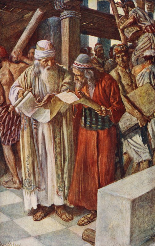 Vanha testamentti: Kirjan löytäminen (värillinen litografia). tekijältä Harold Copping