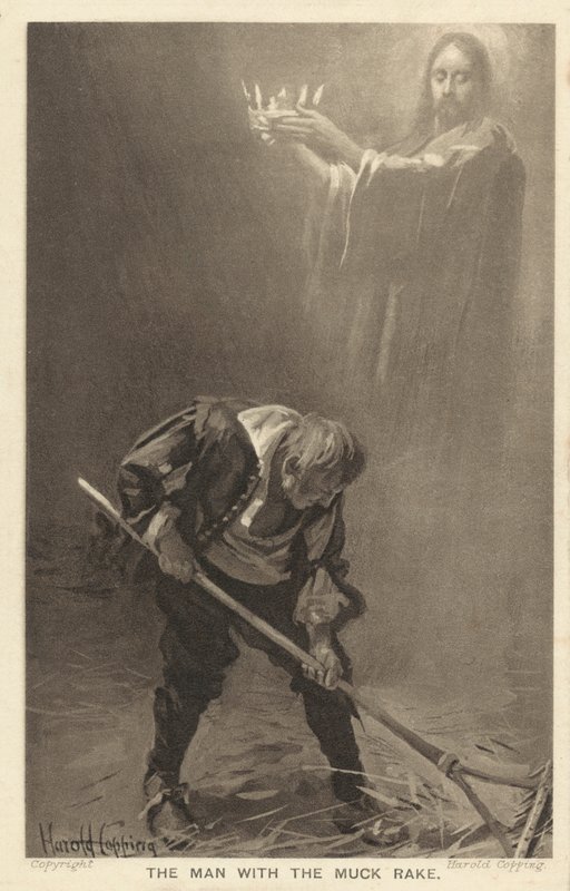 Mies, jolla on mäkiharava (litografia) tekijältä Harold Copping