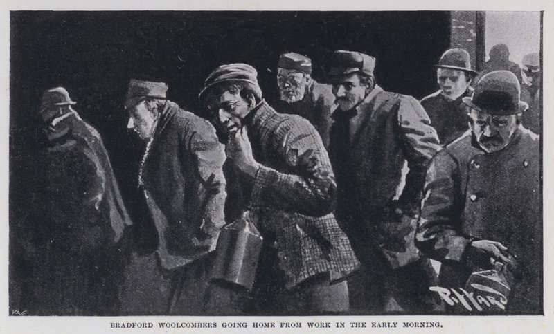 Bradford Woolcombers kotiin töistä aikaisin aamulla (m/w kuva) tekijältä Harold Hume Piffard