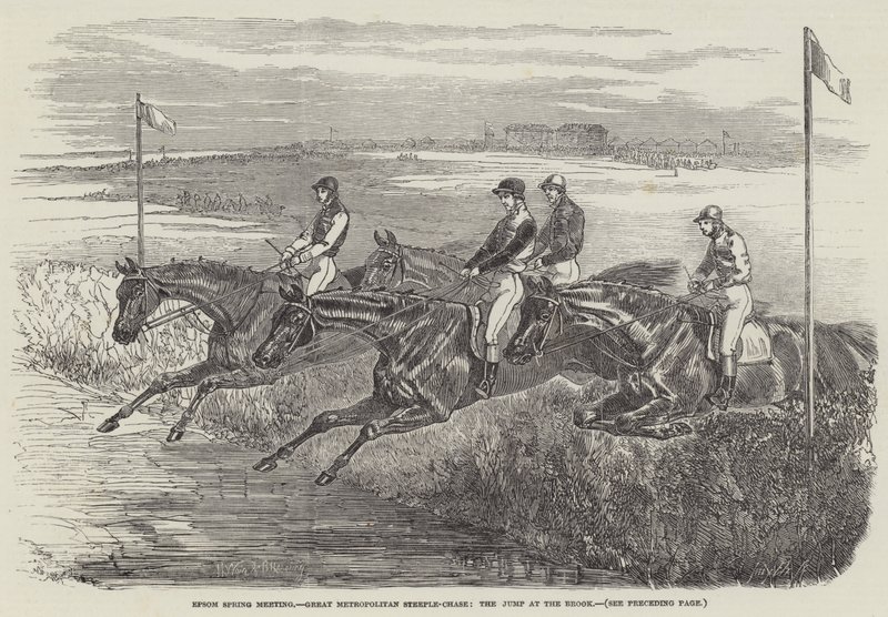 Epsomin kevätkokous, Great Metropolitan Steeple-Chase, hyppy Brookin purolla tekijältä Harrison William Weir
