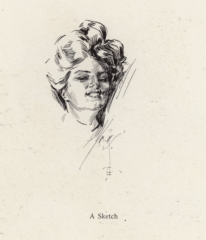 Kynäluonnos naisen muotokuva (litho) tekijältä Harrison Fisher