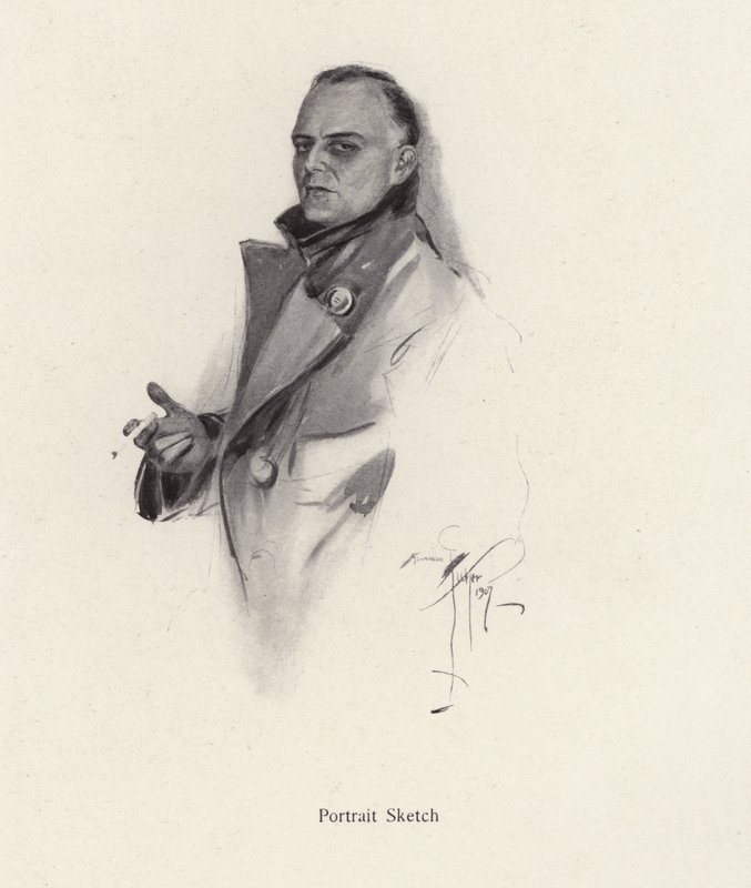 Tupakkaa polttavan miehen muotokuva (litho) tekijältä Harrison Fisher