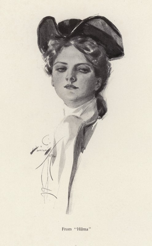 Naisen muotokuva, Hilman hahmo (litho) tekijältä Harrison Fisher