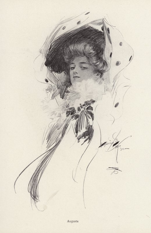 Augusta-nimisen naisen muotokuva (litho) tekijältä Harrison Fisher