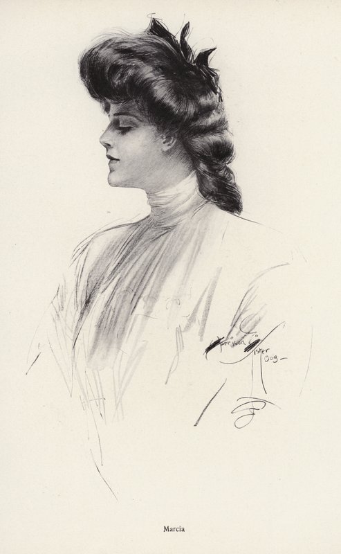Naisen muotokuva nimeltä Marcia (litho) tekijältä Harrison Fisher