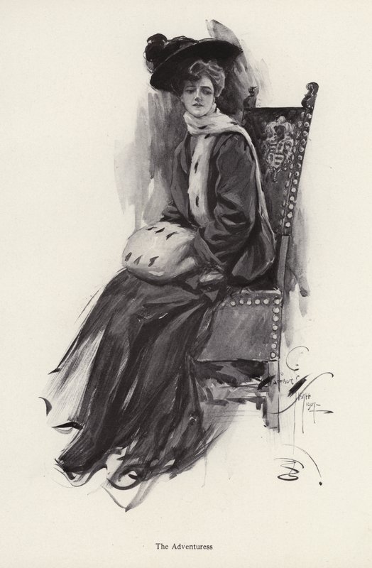 Naisen muotokuva talvivaatteissa (litho) tekijältä Harrison Fisher