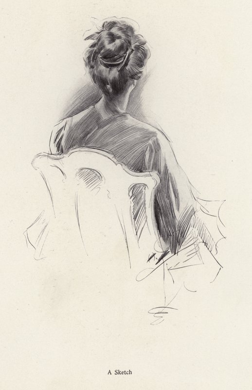 Naisen muotokuva takaa (litho) tekijältä Harrison Fisher
