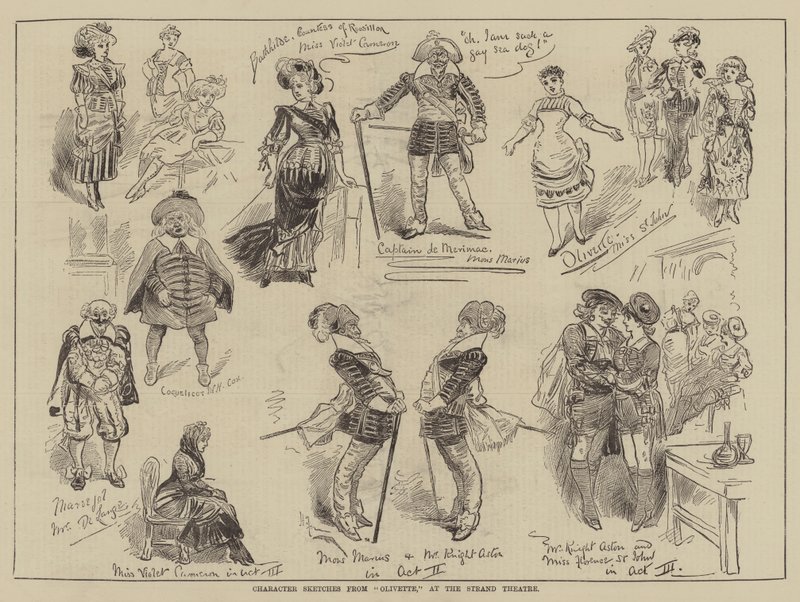 Olivetten hahmoluonnoksia Strand-teatterista tekijältä Harry Furniss