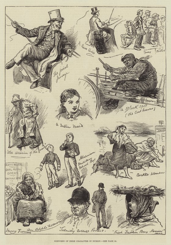 Irlantilaisen hahmon luonnoksia Dublinissa tekijältä Harry Furniss