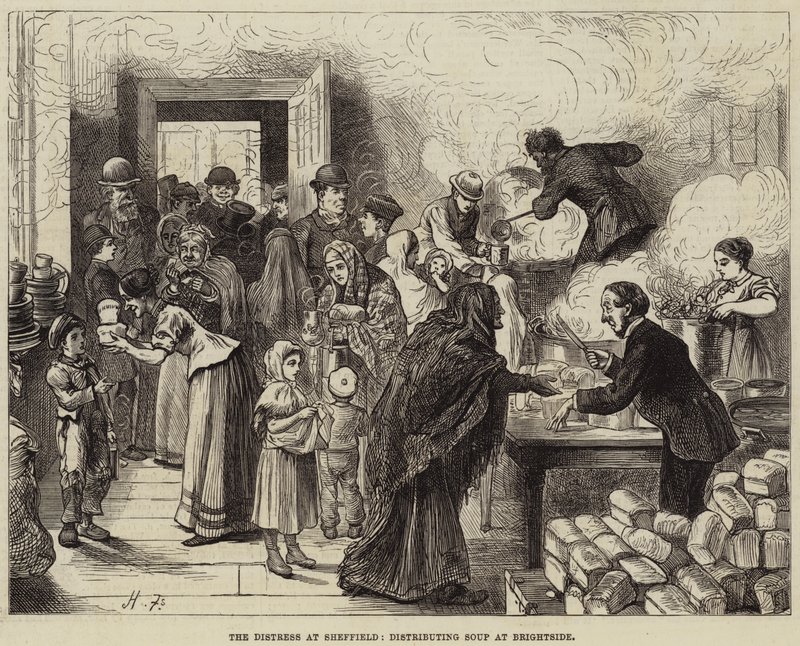 The Distress at Sheffield, jakaa keittoa Brightsidessa tekijältä Harry Furniss