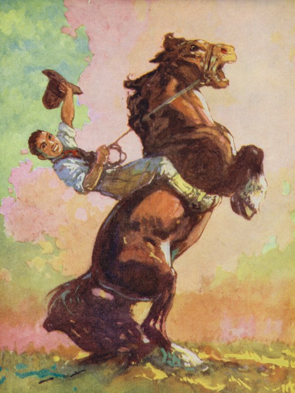 Aisopoksen sadut: Hevonen ja hirvi (värilitografia). tekijältä Harry (1878-1950) Rountree