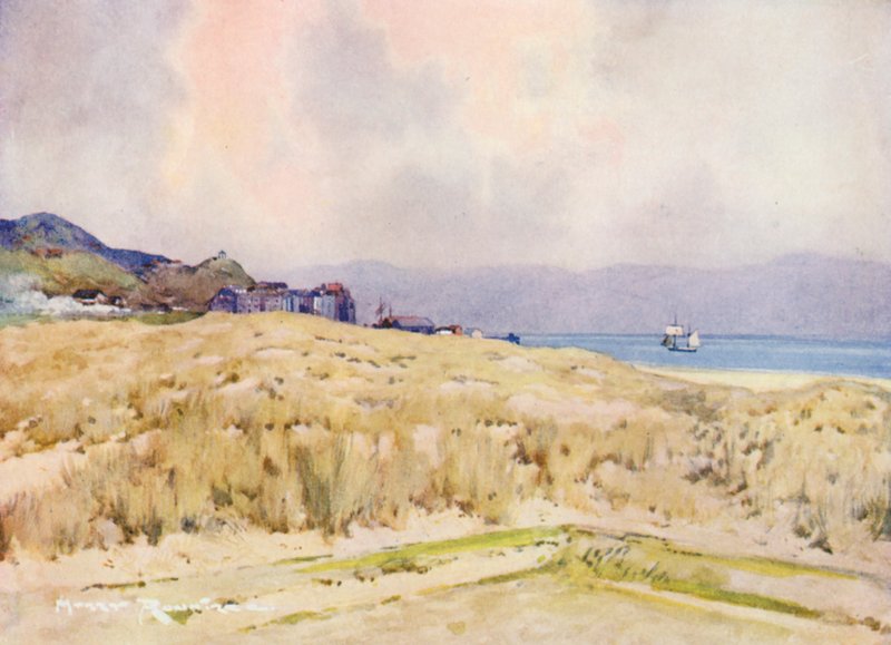 Golfkentät: Aberdovey, kylä toiselta tiiltä (värilitografia). tekijältä Harry (1878 1950) Rountree