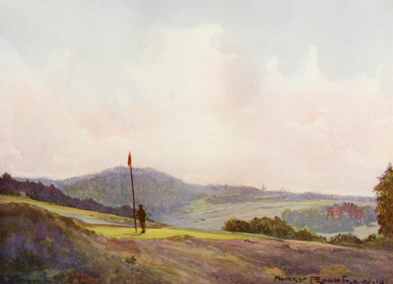 Golfkentät: viidestoista viheriö (värilitografia). tekijältä Harry (1878 1950) Rountree