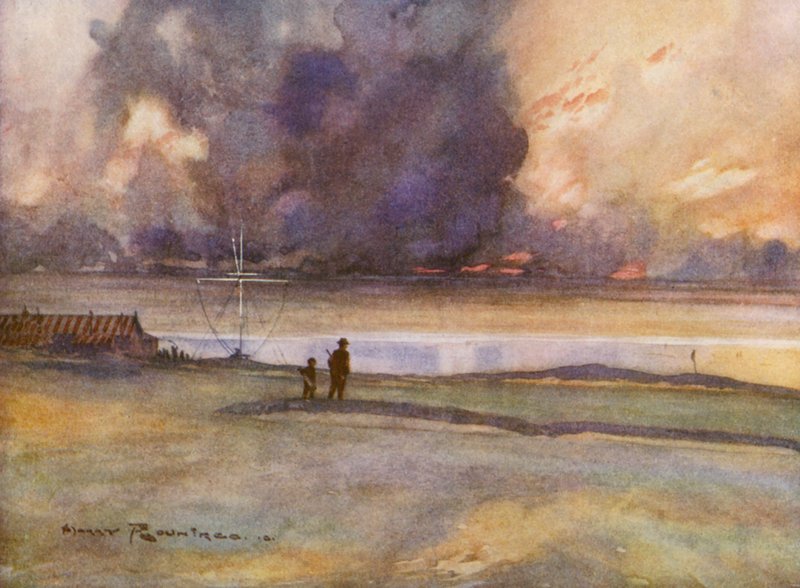 Golfkentät: Porthcowl, menossa kahdeksanneksitoista viheriölle (värilitografia). tekijältä Harry (1878 1950) Rountree