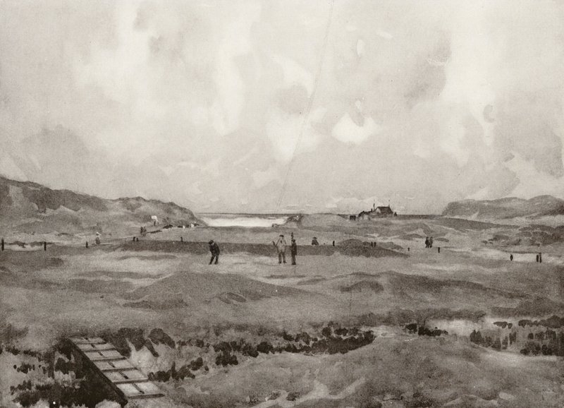 Golfkentät: Bude, reikä "Nursery Maid" (litografia). tekijältä Harry (1878 1950) Rountree