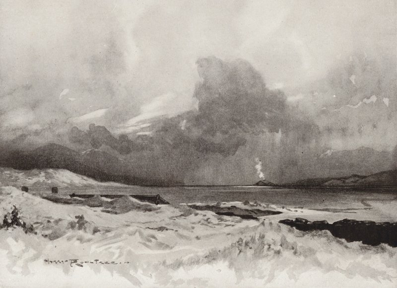 Golfkentät: Harlech, neljännen reiän poikki (litografia). tekijältä Harry (1878 1950) Rountree