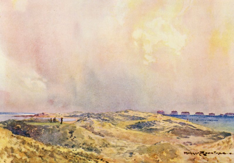 Golfkentät: Tee (värilitro): Hoy-järvi, kahdestoista tee (värilitro) tekijältä Harry (1878 1950) Rountree