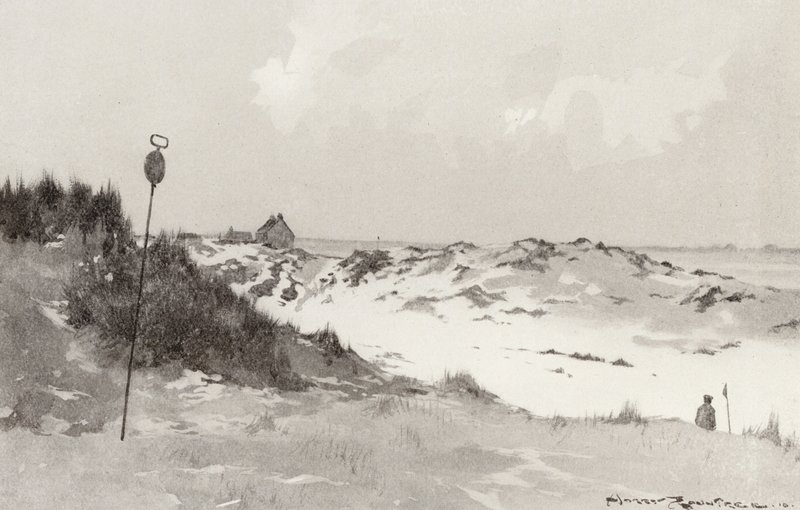 Golfkentät: Hunstanton, lumen alla (litografia). tekijältä Harry (1878 1950) Rountree