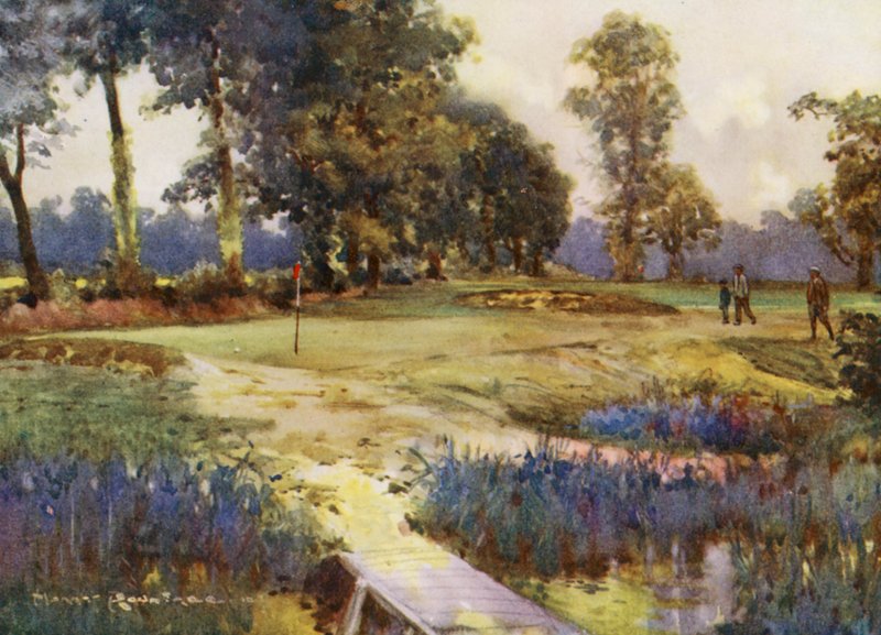Golfkentät: Romford, kuudes viheriö (värilitro). tekijältä Harry (1878 1950) Rountree