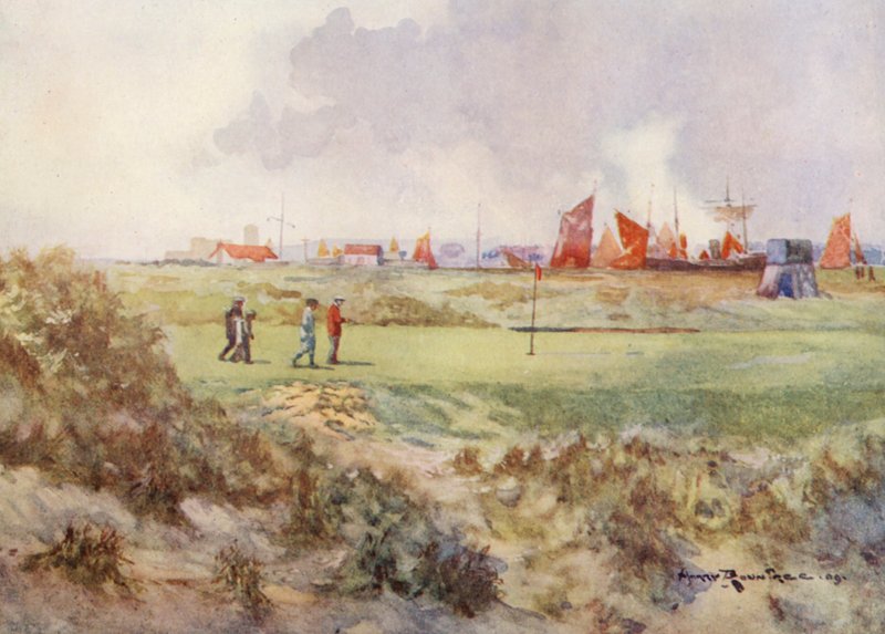 Golfkentät: Rye, viidestoista viheriö (värilitografia). tekijältä Harry (1878 1950) Rountree