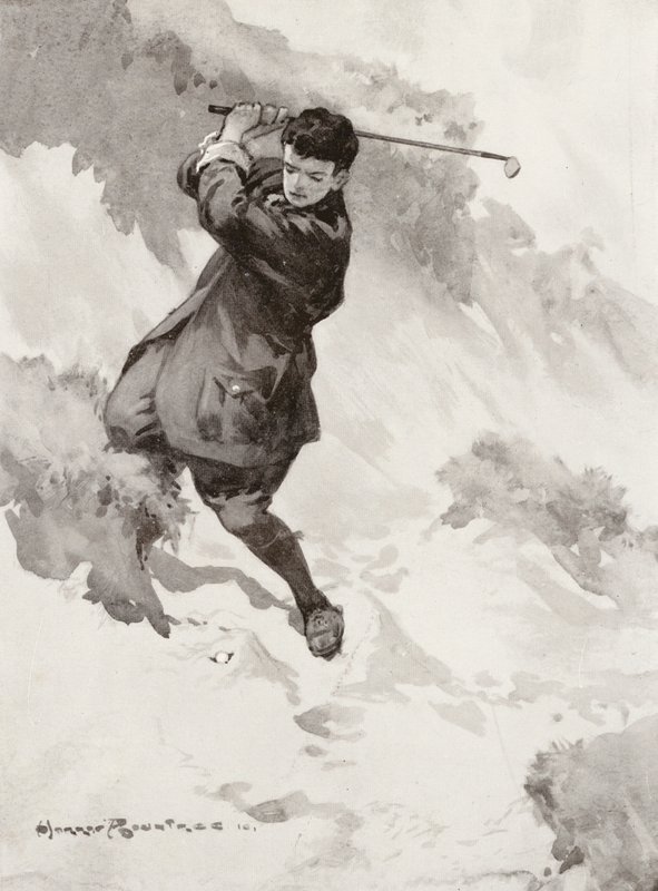 Golfkentät: Sandwich, pelataan viheriölle "Hadesista" (litografia). tekijältä Harry (1878 1950) Rountree