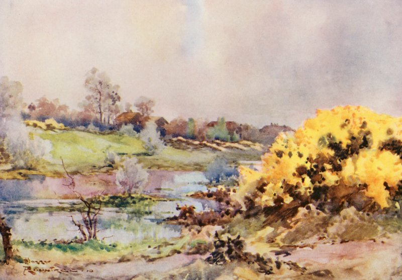 Golfkentät: viheriö (värilitografia). tekijältä Harry (1878 1950) Rountree