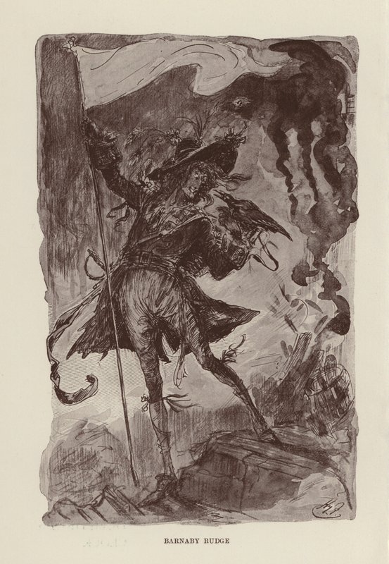 Charles Dickensin Barnaby Rudge -kirjan kuvitus (litografia) tekijältä Harry (after) Furniss
