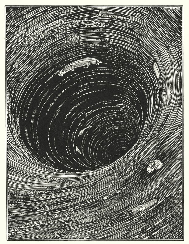 Edgar Allan Poe: Laskeutuminen Maelstromiin (litografia) tekijältä Harry Clarke