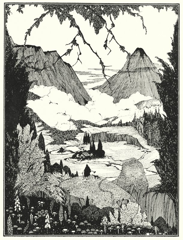 Edgar Allan Poe: Landorin mökki (litografia) tekijältä Harry Clarke