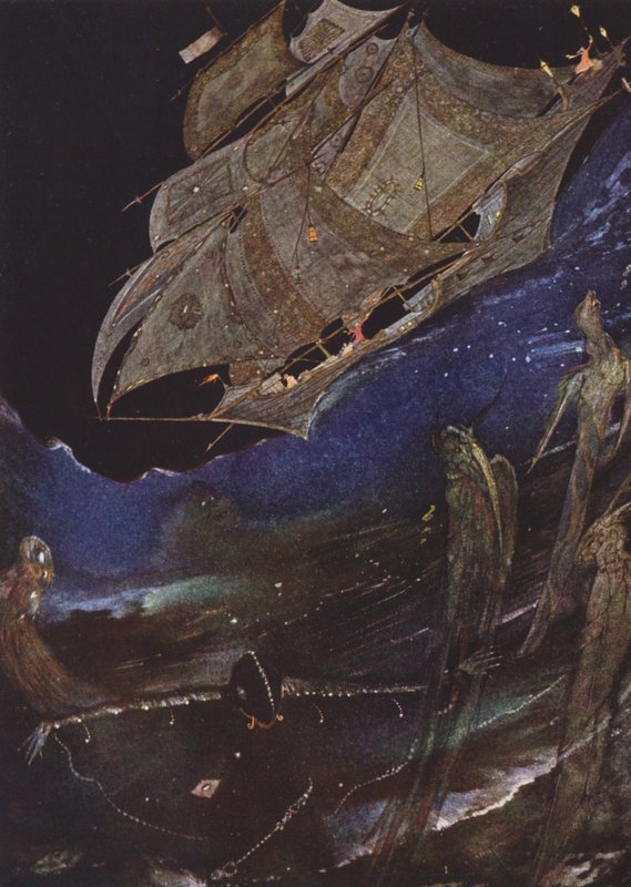 Edgar Allan Poe: Pullosta löydetty MS (värilitografia) tekijältä Harry Clarke