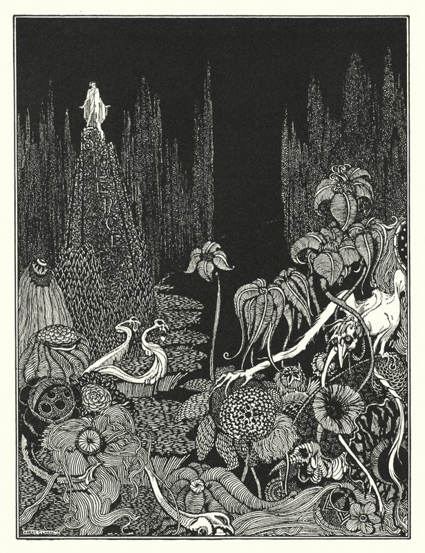 Edgar Allan Poe: Hiljaisuus (litografia) tekijältä Harry Clarke