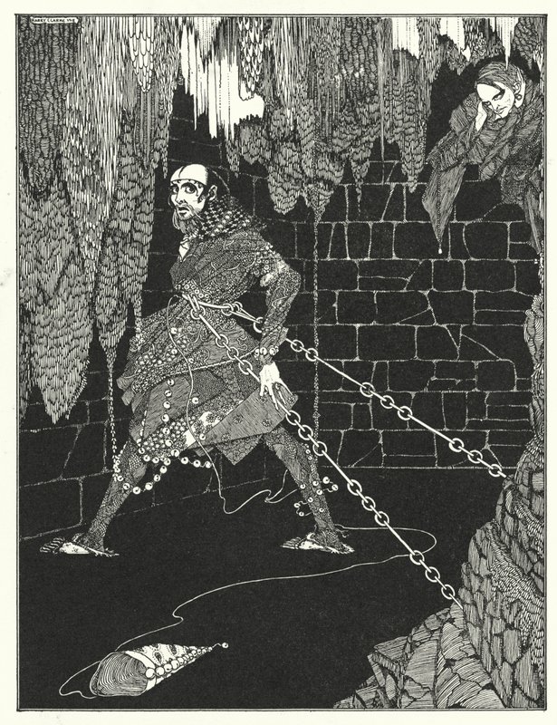 Edgar Allan Poe: Amontilladon tynnyri (litografia) tekijältä Harry Clarke