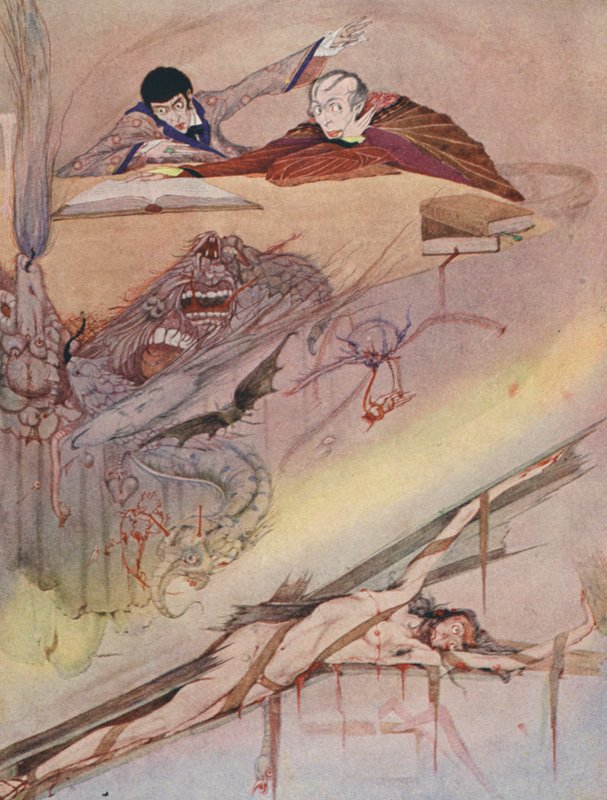Edgar Allan Poe: The Fall of the House of Usher (värilitografia) tekijältä Harry Clarke