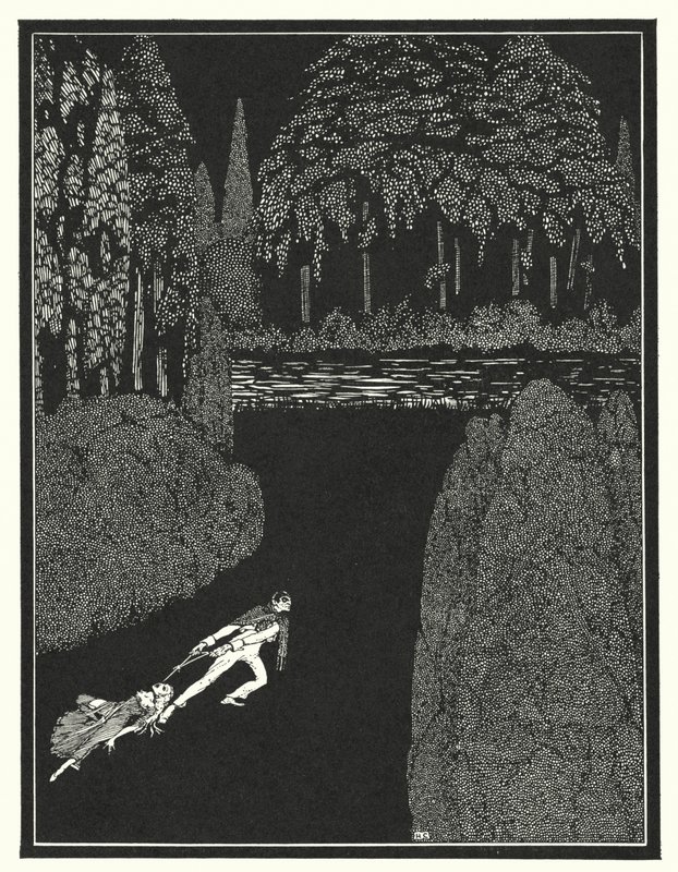 Edgar Allan Poe: Marie Rogetin arvoitus (litografia) tekijältä Harry Clarke